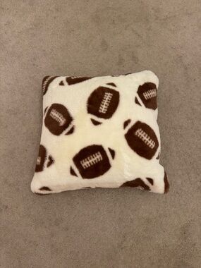 Plush Football Print Throw Pillow - White & Brown